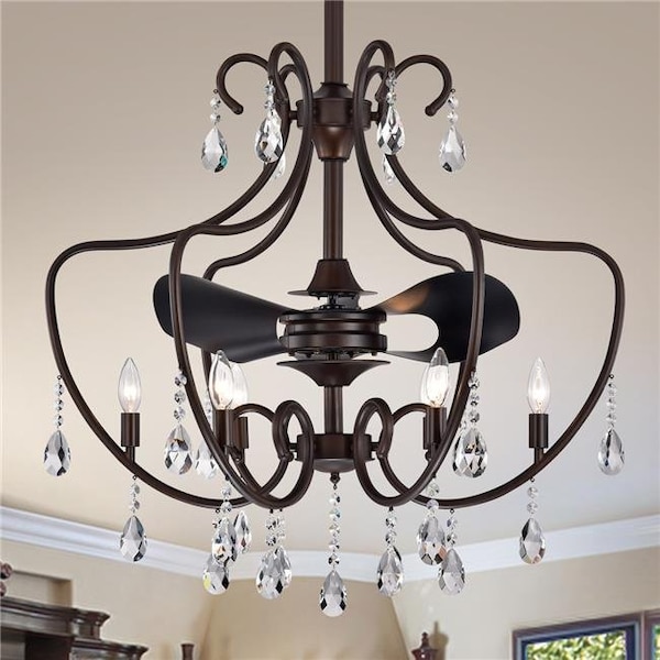Warehouse Of Tiffany CFL-8460AB 31 in. Lasmin Antique Bronze 3-Blade Fandelier; Black CFL-8460AB - main